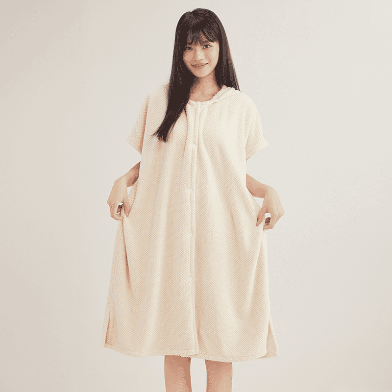 Gezellige badjas met capuchon en structuurpatroon voor dames (50% KORTING)