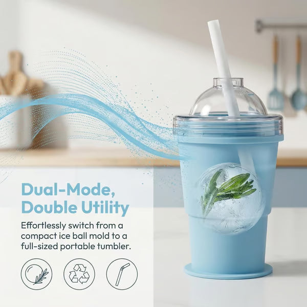🔥NEW HOT SELLING🔥 2-in-1 Collapsible Silicone Ice Ball Maker Cup & Reusable Ice Sphere Mold with Straw Lid