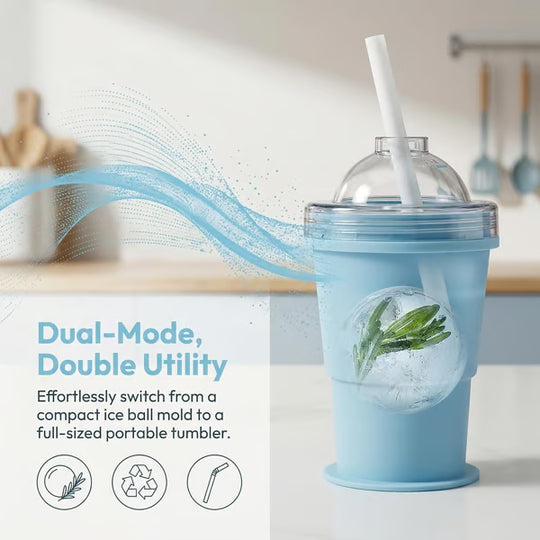 🔥NEW HOT SELLING🔥 2-in-1 Collapsible Silicone Ice Ball Maker Cup & Reusable Ice Sphere Mold with Straw Lid