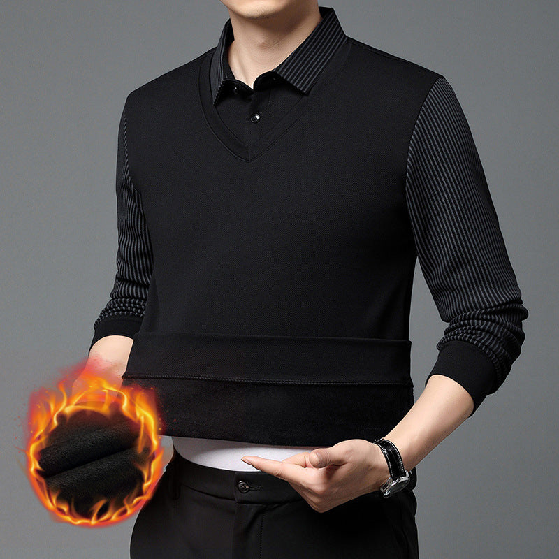 🎁 Žhavý výprodej 49% sleva 🔥Pruhovaná klopová falešná dvoudílná košile