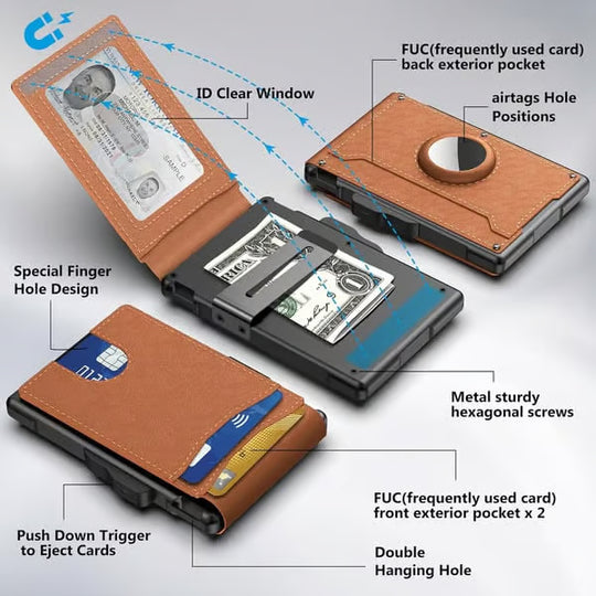 🔥Last Day 30% OFF🔥Wallet for Men - with Pop Up Aluminum Case Money Clip Slim Leather Slots Credit Card Holder RFID Blocking Bifold Minimalist Wallet