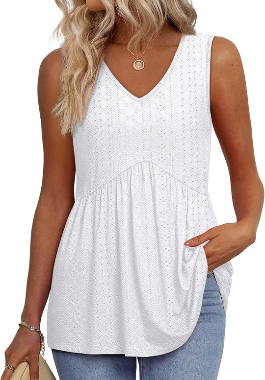 🌞VÝPREDAJ👚Dámske splývavé tielka bez rukávov s výstrihom do V a peplum