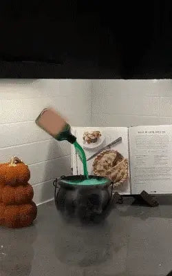 ✨🎃Halloweenské dekorace do interiéru - Čarodějnický kotel s plovoucími lahvičkami s kouzelnými lektvary &  Výrobník mlhy