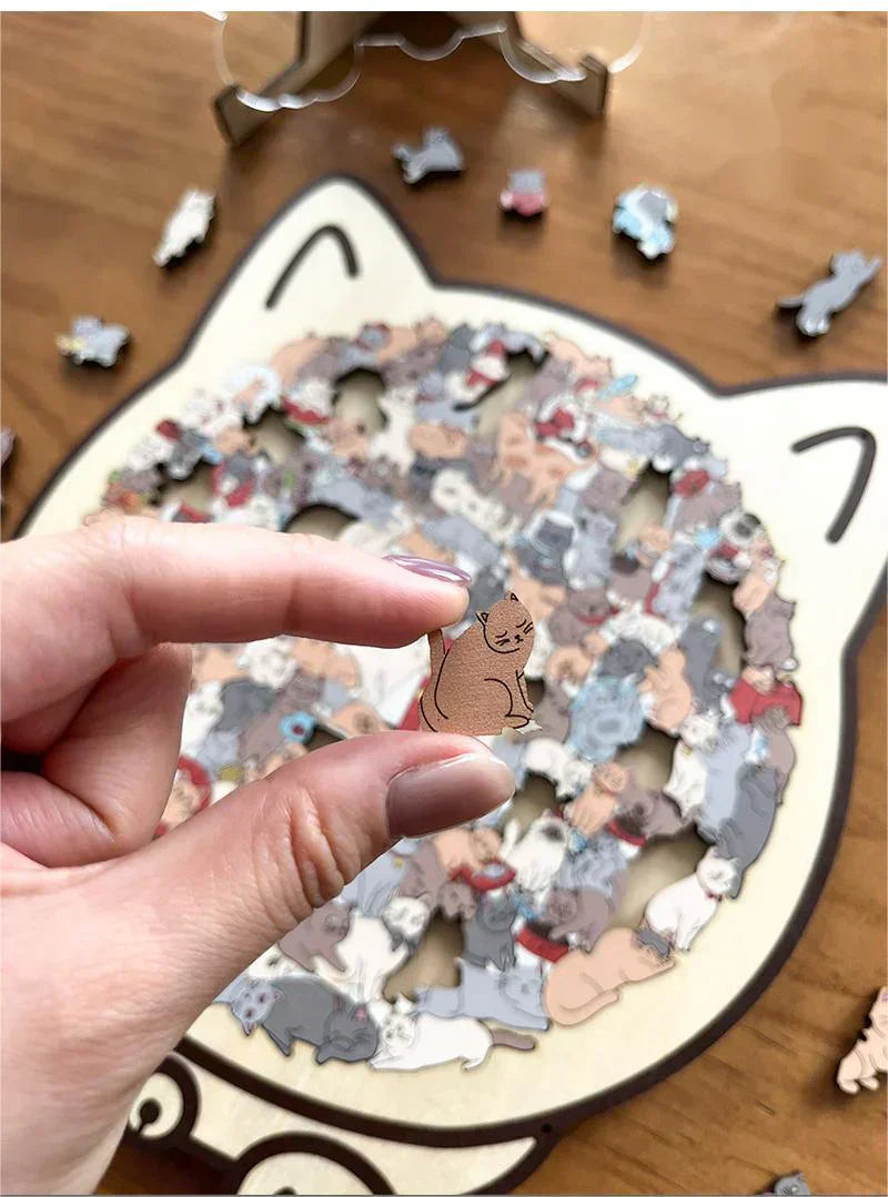 🎁Soldes de Noël : 50 % de réduction🎅Puzzle en bois de 135 pièces en forme de chat aux couleurs de Morandi