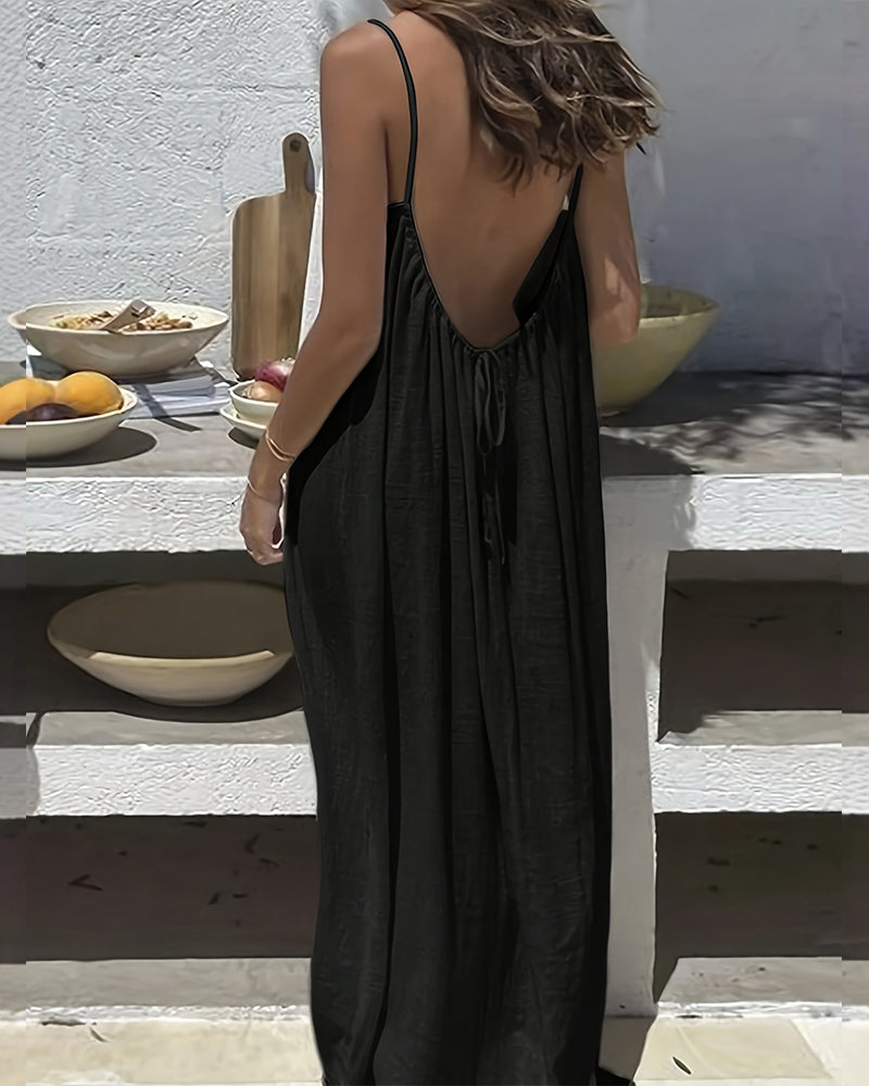 💃ΤΕΛΕΥΤΑΙΑ ΜΕΡΑ SAEL 50% ΕΚΠΤΩΣΗ!!✨Γυναικείο μονόχρωμο φόρεμα Cami Lounge, κομψό μακρύ φόρεμα χωρίς μανίκια για το καλοκαίρι, γυναικεία πιτζάμα για εσωτερικούς χώρους💕