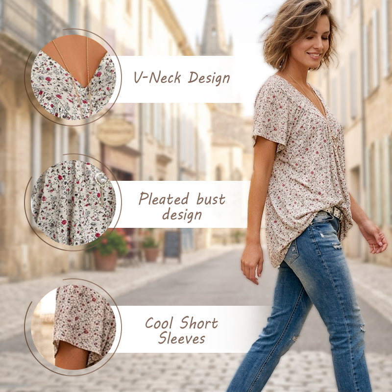 🎉 Last Day Promotion-60% OFF 🍃 Summer V-neck Loose Short sleeve Print Casual Women's T shirt