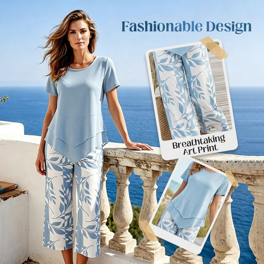 👗 LIMITED-TIME 50% OFF! 🎀 Women’s 2-Piece Set – Asymmetrical Tunic & Printed Pants, Breathable 🌺