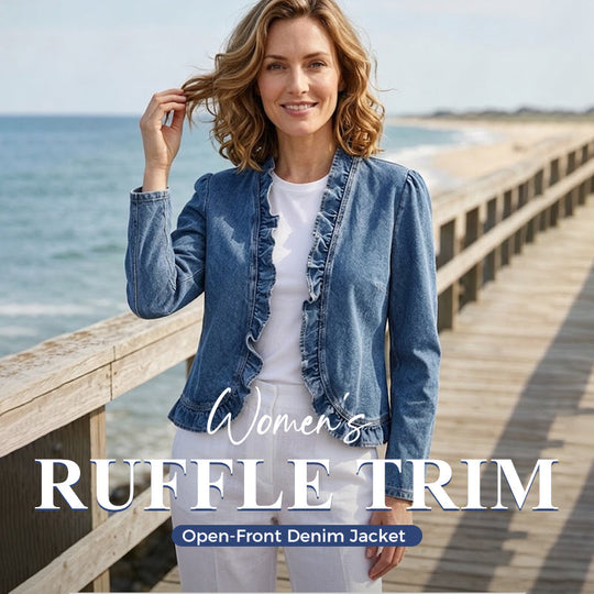 🥳2026 HOT SALE🥳 60% OFF! Open-Front Denim Jacket – No buttons, easy on/off. Flattering ruffle trim, breathable fabric. Classic blue wash. A versatile wardrobe staple. 🌿✅
