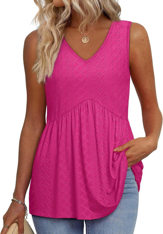 🌞VÝPREDAJ👚Dámske splývavé tielka bez rukávov s výstrihom do V a peplum