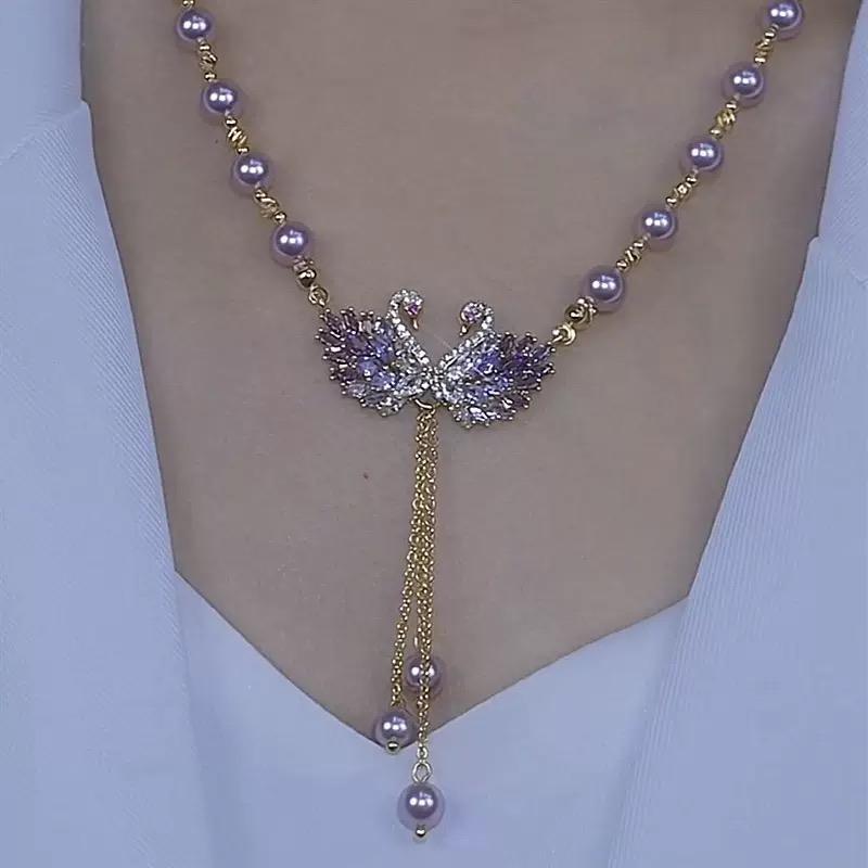 🔥Limited Time Special Price !!🎉Purple Double Swan Pendant Necklace