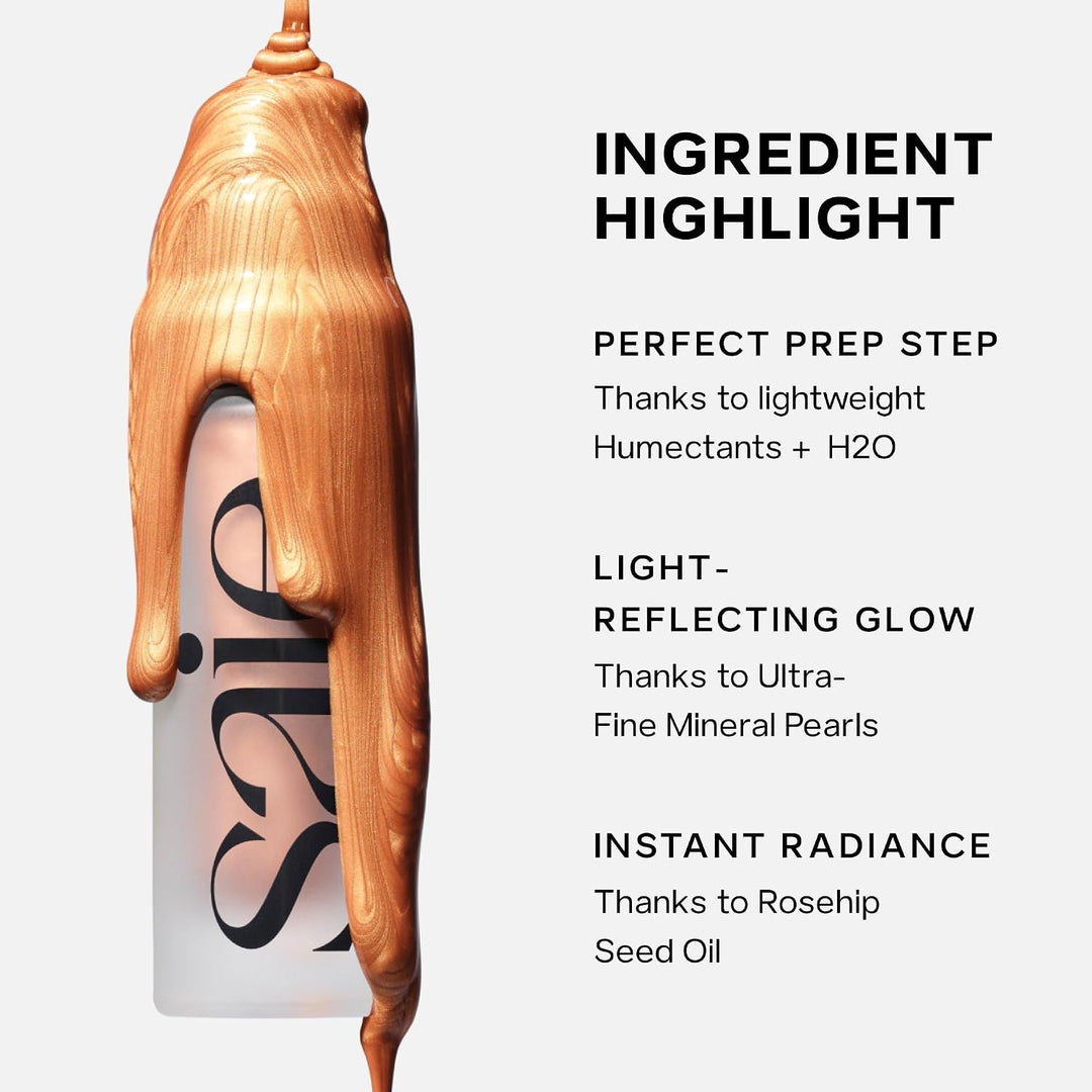 Saie Glowy Super Gel - Hydrating Makeup Primer and Illuminating Glow Serum Enriched with Vitamin C and Squalane Oil - All-Over Liquid Highlighter Makeup for Instant Glass Skin - Warmglow (1 oz)