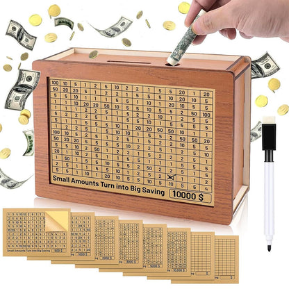 🎁 Hot Sale 70% OFF 🔥Retro Style Wooden Money Box with Counter Piggy Bank Handmade Saving Money Goal Piggy Bank