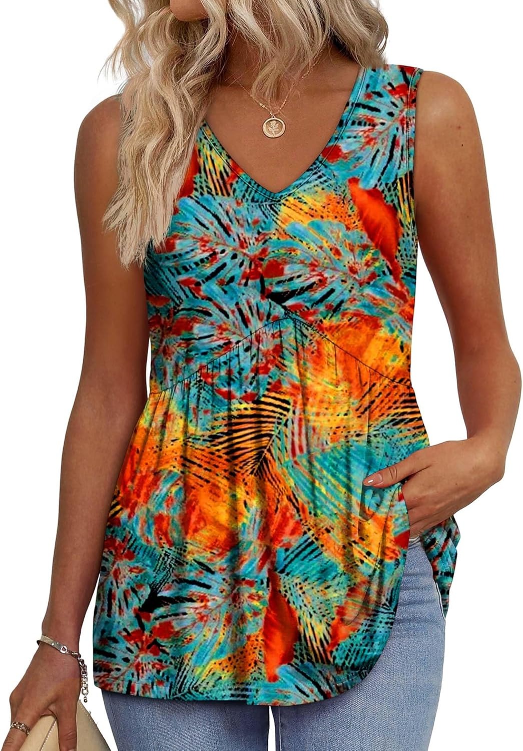 🌞VÝPREDAJ👚Dámske splývavé tielka bez rukávov s výstrihom do V a peplum