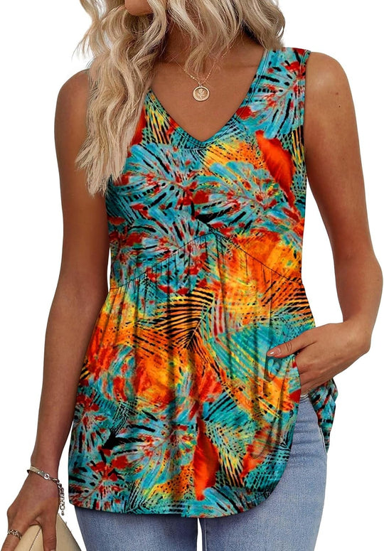 🌞VÝPREDAJ👚Dámske splývavé tielka bez rukávov s výstrihom do V a peplum