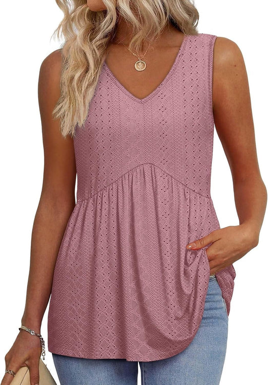 🌞VÝPREDAJ👚Dámske splývavé tielka bez rukávov s výstrihom do V a peplum