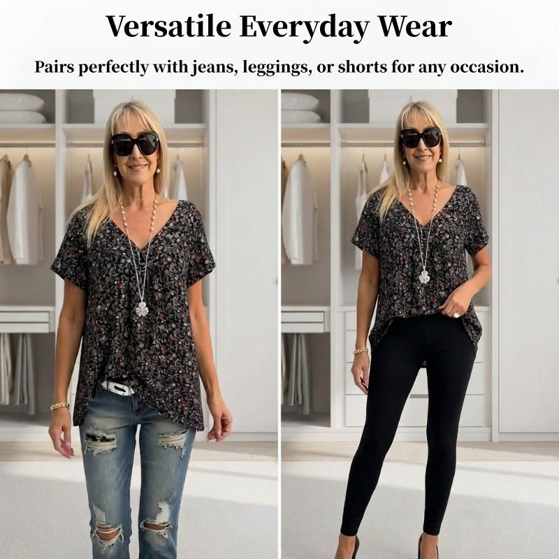🎉 Last Day Promotion-60% OFF 🍃 Summer V-neck Loose Short sleeve Print Casual Women's T shirt