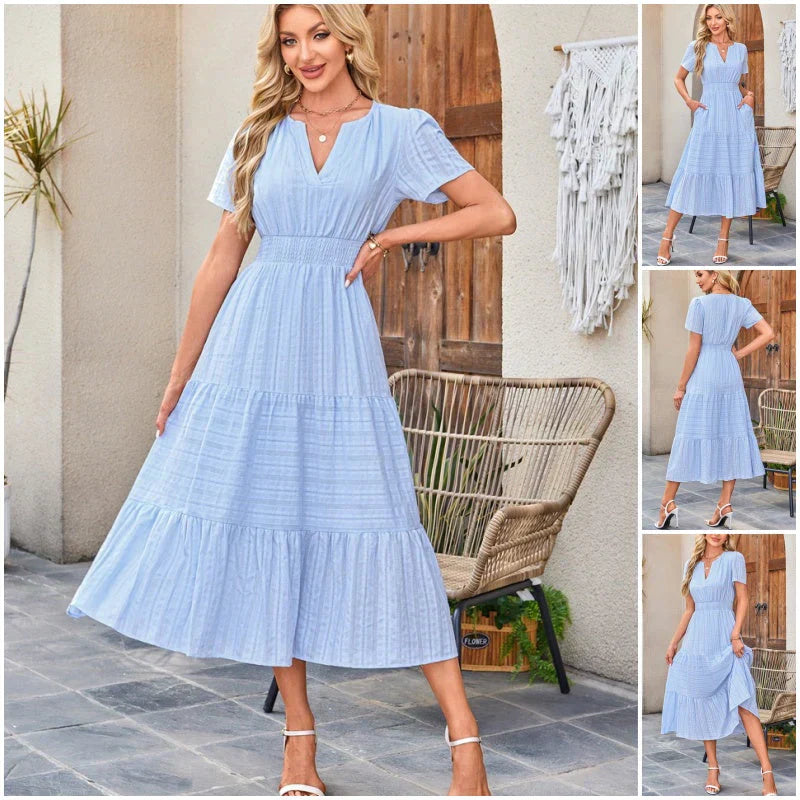 💕HOT SALE 50% OFF💕Women's Summer 2026 Casual Maxi Dress Lightweight Short Sleeve V Neck Boho Dress with Pockets