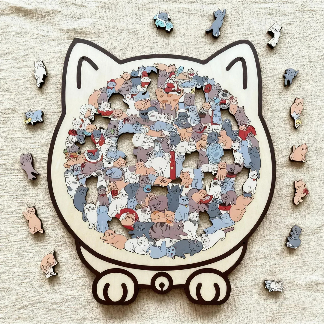 🎁Soldes de Noël : 50 % de réduction🎅Puzzle en bois de 135 pièces en forme de chat aux couleurs de Morandi