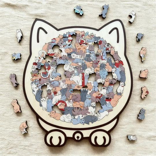 🎁Soldes de Noël : 50 % de réduction🎅Puzzle en bois de 135 pièces en forme de chat aux couleurs de Morandi