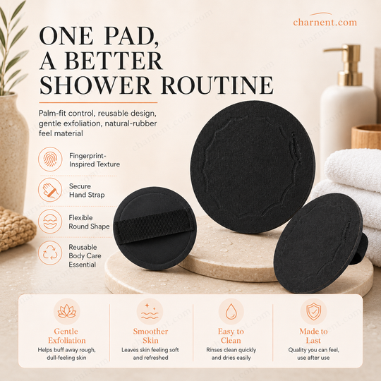 Scrub Bath Pads – Gently exfoliate, unclog pores, reveal brighter skin. Durable rubber, easy to rinse. A little scrub goes a long way! ✨🛀