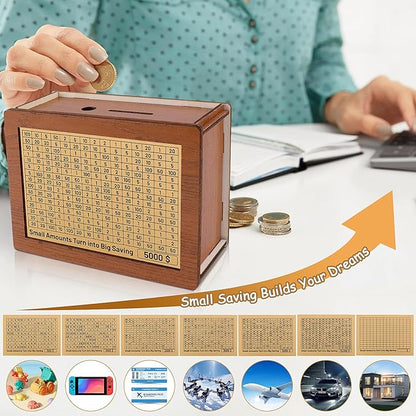 🎁 Hot Sale 70% OFF 🔥Retro Style Wooden Money Box with Counter Piggy Bank Handmade Saving Money Goal Piggy Bank