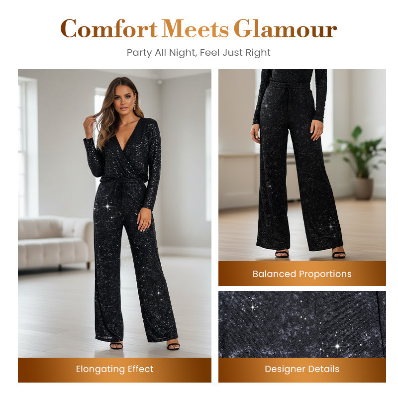 Časově omezená sleva 50 %⏰Dámské flitrované třpytivé kalhoty s širokými nohavicemi a elastickým pasem👖✨