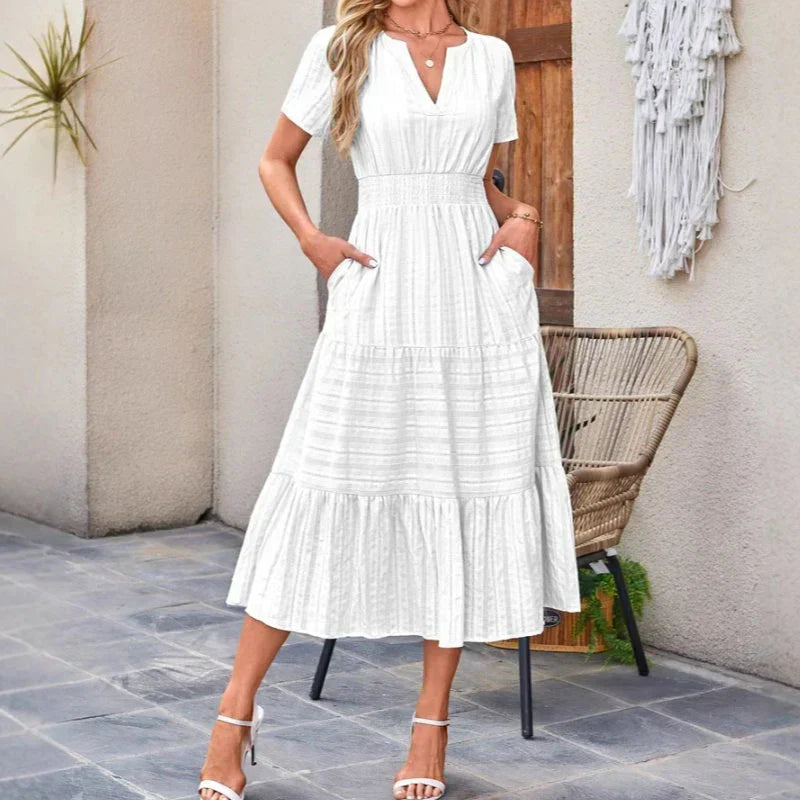 💕HOT SALE 50% OFF💕Women's Summer 2026 Casual Maxi Dress Lightweight Short Sleeve V Neck Boho Dress with Pockets