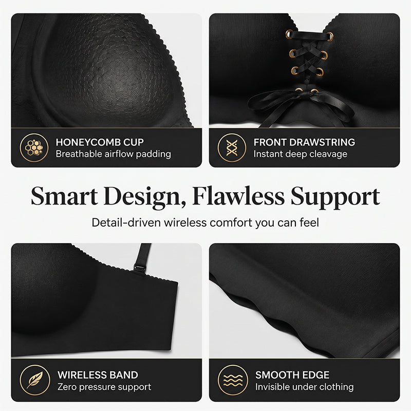 Drawstring Push Up Bra | Instant Cleavage & Anti-Sagging |  Wireless Strapless Bras Comfort Bra