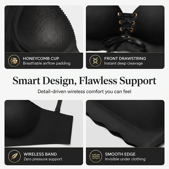Drawstring Push Up Bra | Instant Cleavage & Anti-Sagging |  Wireless Strapless Bras Comfort Bra