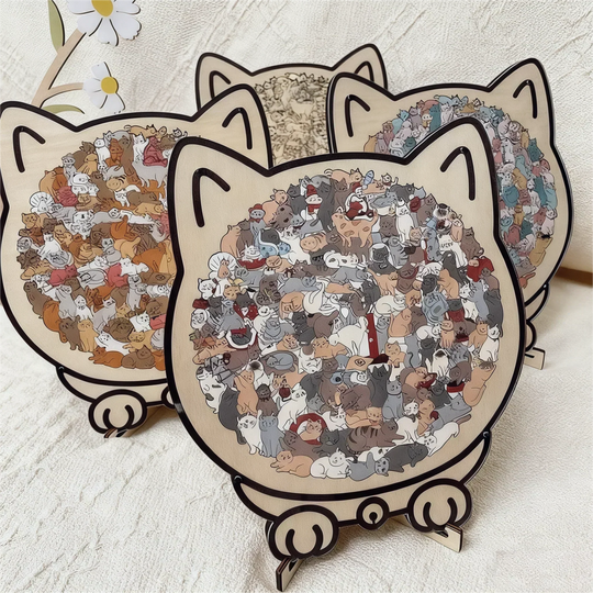 🎁Soldes de Noël : 50 % de réduction🎅Puzzle en bois de 135 pièces en forme de chat aux couleurs de Morandi