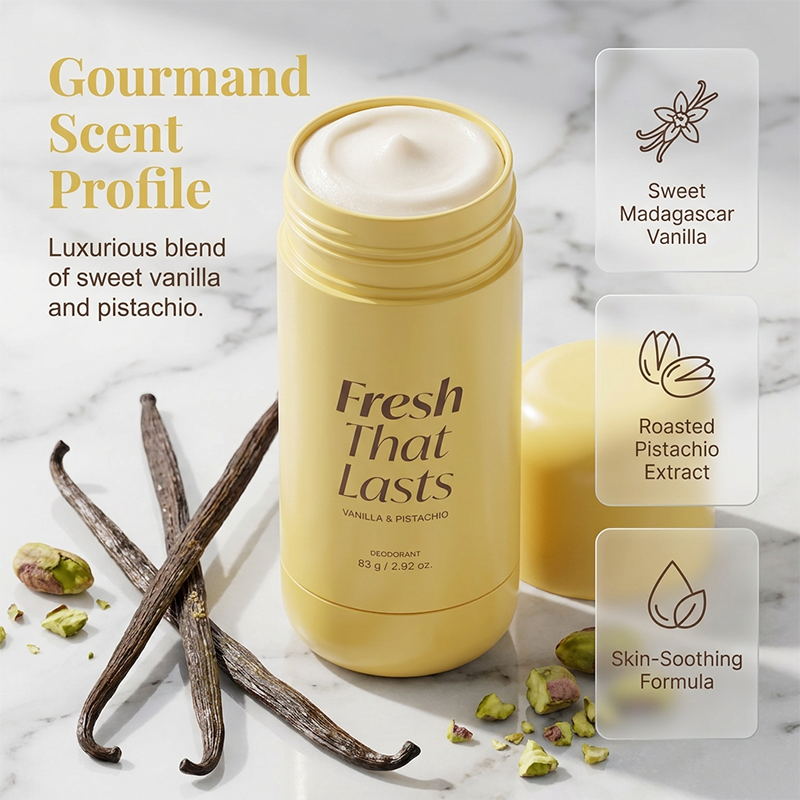 Deodorant Vanilla & Pistachio Fresh That Lasts | 24 Hour Odor Control, No Aluminum, Baking Soda, Parabens, Phthalates, Ethanol | Brightening & Smoothing for Dark Underarms with Koic Acid & Turmeric | Korean Skincare, K-Beauty