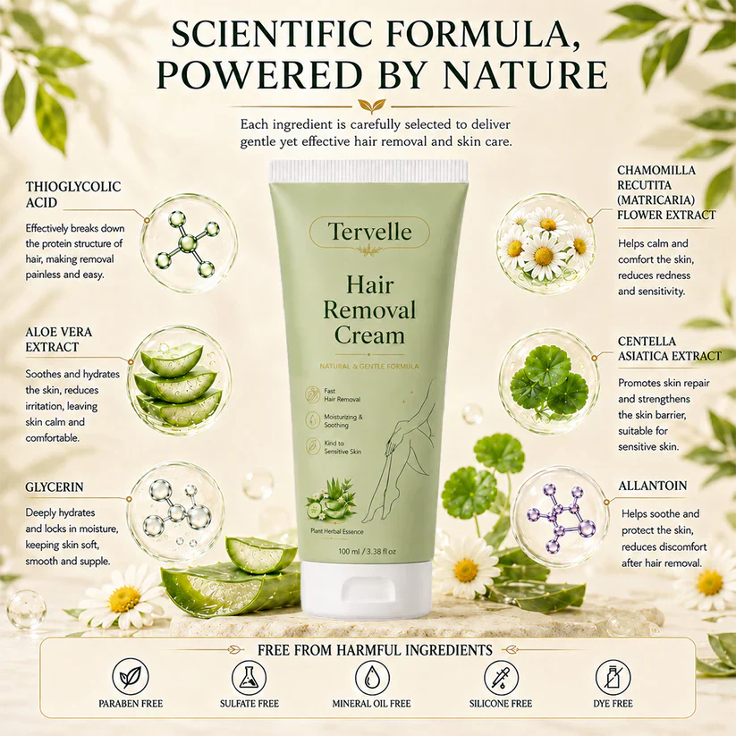 Tervelle™ Premium Depilatory Cream for Women and Men | Natural Gentle Hair Remover