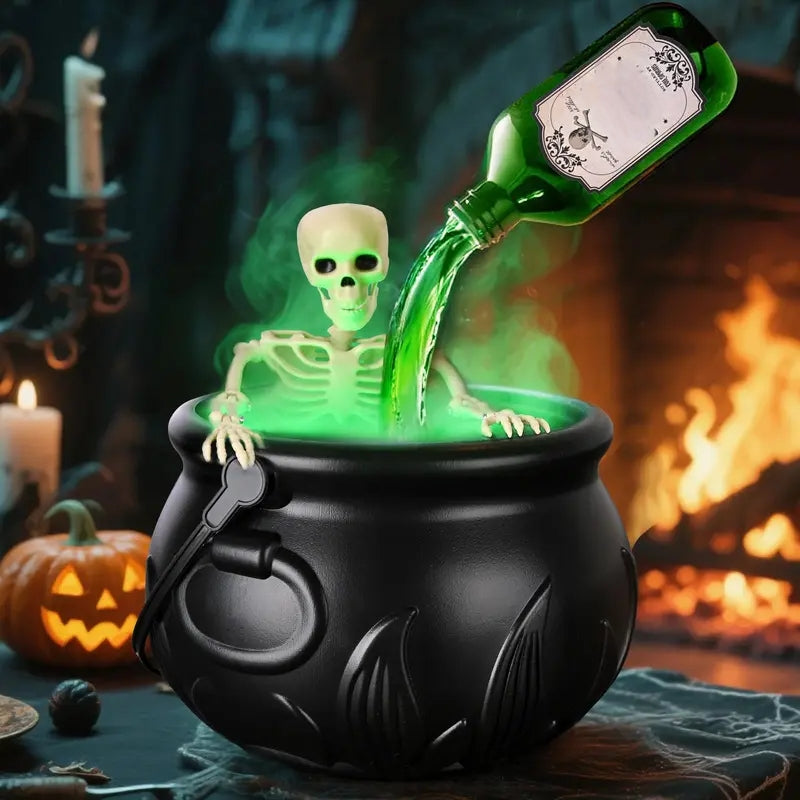 ✨🎃Halloweenské dekorace do interiéru - Čarodějnický kotel s plovoucími lahvičkami s kouzelnými lektvary &  Výrobník mlhy