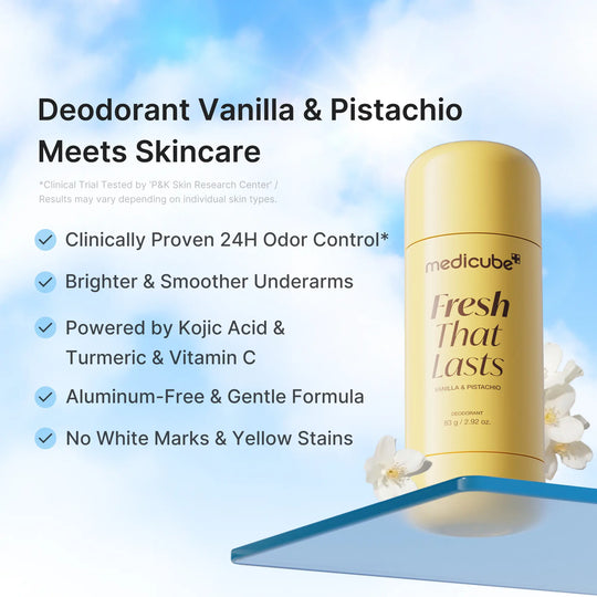 [NEW] [medicube] Deodorant Vanilla & Pistachio Fresh That Lasts | 24 Hour Odor Control, No Aluminum, Baking Soda, Parabens, Phthalates, Ethanol | Brightening & Smoothing for Dark Underarms with Koic Acid & Turmeric | Korean Skincare, K-Beauty