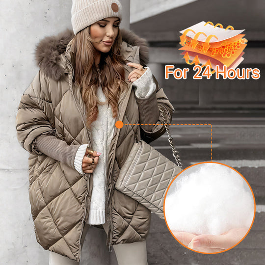 ✨Parka de longitud media de moda para mujer 🧥 – Patchwork de mangas de punto de otoño e invierno, ajuste favorecedor para los días fríos