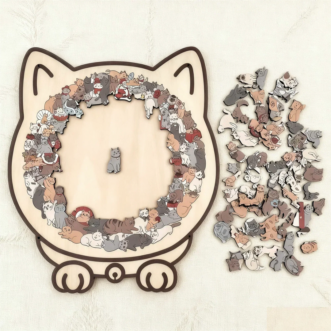 🎁Soldes de Noël : 50 % de réduction🎅Puzzle en bois de 135 pièces en forme de chat aux couleurs de Morandi