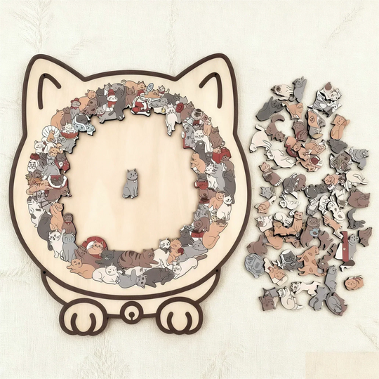 🎁Soldes de Noël : 50 % de réduction🎅Puzzle en bois de 135 pièces en forme de chat aux couleurs de Morandi