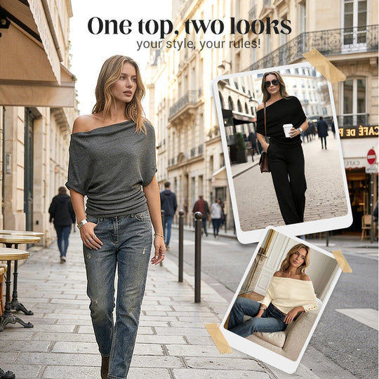 🔥Limited Time Special Price !!🎉Women's Asymmetrical Off-Shoulder Batwing Sleeve Top👚
