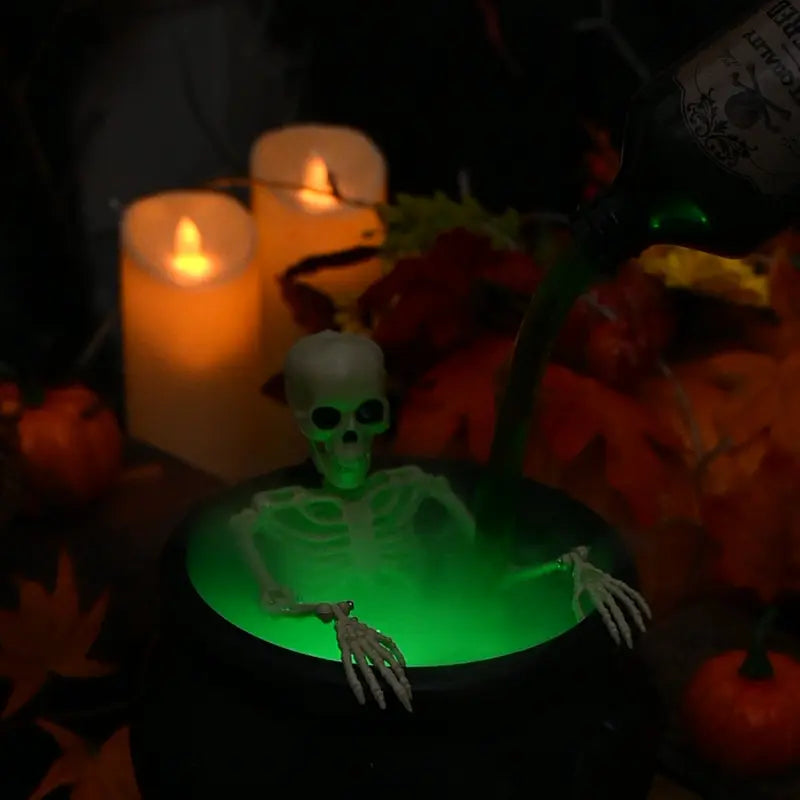 ✨🎃Halloweenské dekorace do interiéru - Čarodějnický kotel s plovoucími lahvičkami s kouzelnými lektvary &  Výrobník mlhy