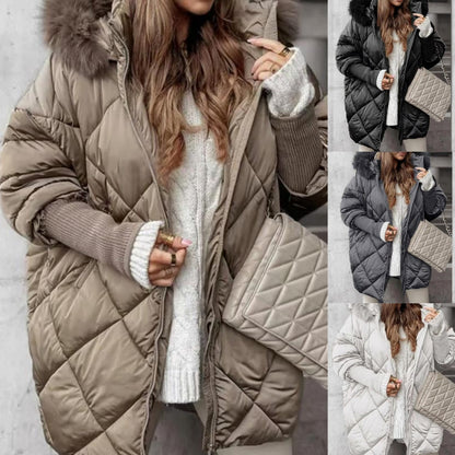✨Damenmode, mittellanger Parka 🧥 – Strickärmel mit Patchwork-Design für Herbst und Winter, schmeichelhafte Passform für kalte Tage