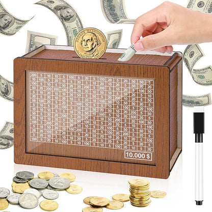 🎁 Hot Sale 70% OFF 🔥Retro Style Wooden Money Box with Counter Piggy Bank Handmade Saving Money Goal Piggy Bank