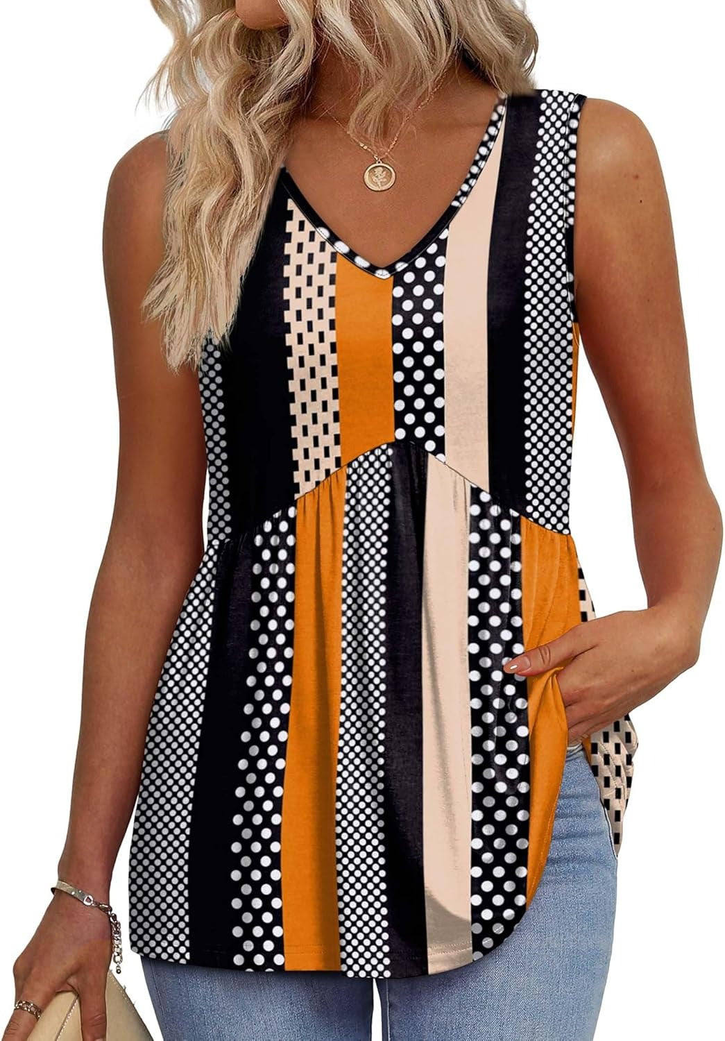 🌞VÝPREDAJ👚Dámske splývavé tielka bez rukávov s výstrihom do V a peplum