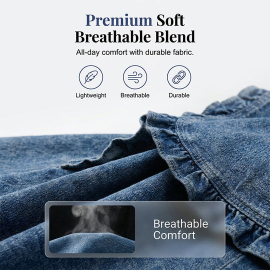 🥳2026 HOT SALE🥳 60% OFF! Open-Front Denim Jacket – No buttons, easy on/off. Flattering ruffle trim, breathable fabric. Classic blue wash. A versatile wardrobe staple. 🌿✅