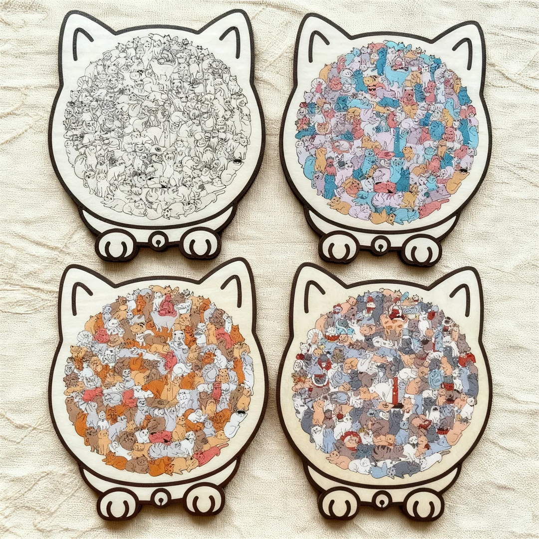 🎁Soldes de Noël : 50 % de réduction🎅Puzzle en bois de 135 pièces en forme de chat aux couleurs de Morandi
