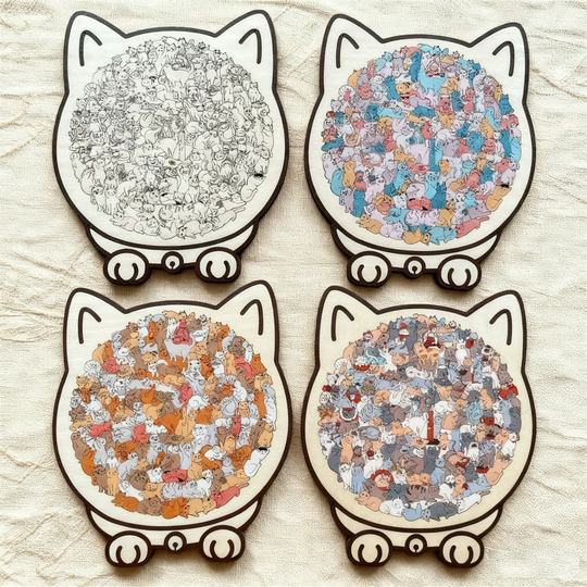 🎁Soldes de Noël : 50 % de réduction🎅Puzzle en bois de 135 pièces en forme de chat aux couleurs de Morandi