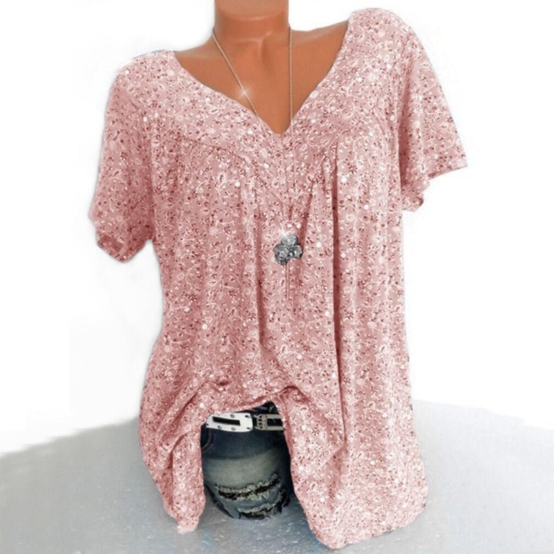 🎉 Last Day Promotion-60% OFF 🍃 Summer V-neck Loose Short sleeve Print Casual Women's T shirt