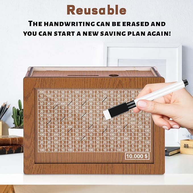 🎁 Hot Sale 70% OFF 🔥Retro Style Wooden Money Box with Counter Piggy Bank Handmade Saving Money Goal Piggy Bank