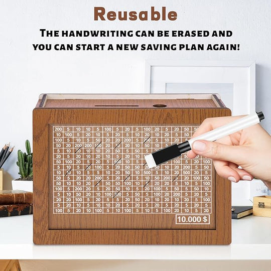 🎁 Hot Sale 70% OFF 🔥Retro Style Wooden Money Box with Counter Piggy Bank Handmade Saving Money Goal Piggy Bank