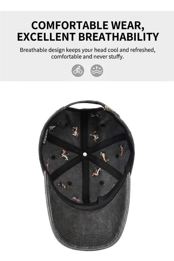 Retro Washed Cotton "Dachshund" Cap – Minimalist Multi-Embroidery Dad Hat