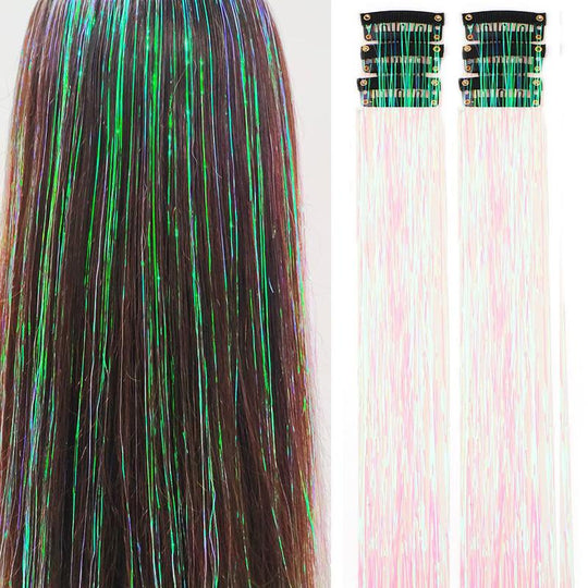Clip in Hair Tinsel, Pack of 6 Pcs 24 Inch,Glitter Tinsel Hair Extensions 24 Inches, Festival Tinsel Fairy Hair Extension